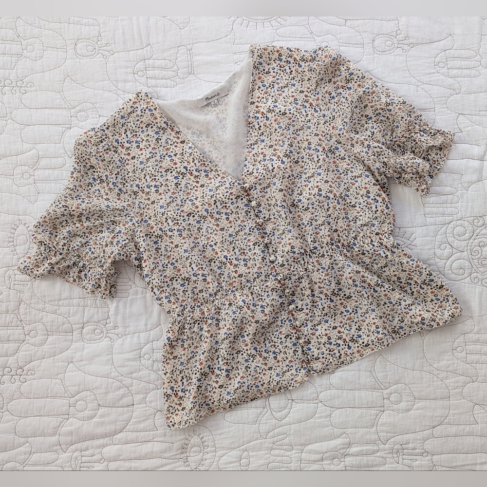 Madewell Silk Floral Peplum Top